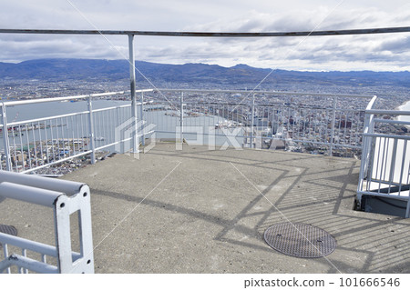 Photographing the scenery of the observation deck at the top of Mt. Hakodate, Hakodate, Hokkaido in spring 101666546