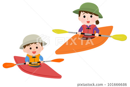 Canoe Parent and child rowing a kayak 1 illustration Canoe Parent and child rowing a kayak 1 illustration 101666686