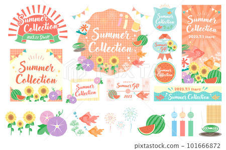 流行和可愛的夏季圖像插圖和夏季框架集合 set_orange 101666872