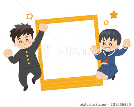 Illustration set of junior high and high school students in uniform and photo frames 101666890