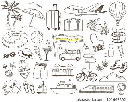 Fashionable travel motif set hand drawn 101667802
