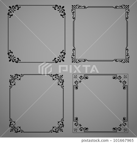Set of decorative frames Elegant vector element for design in Eastern style, place for text. Floral black and gray borders. Lace illustration for invitations and greeting cards Set of decorative frames Elegant vector element for design in Eastern style, place for text. Floral black and gray borders. Lace illustration for invitations and greeting cards 101667965