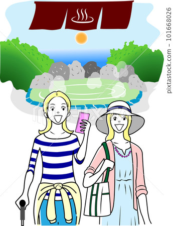 Foreign travelers on a hot spring trip 101668026