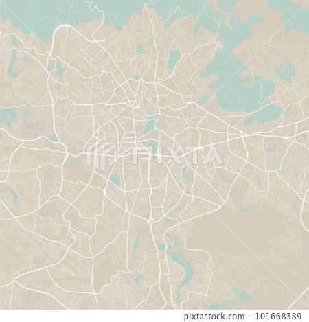 Detailed map of Addis Ababa city, capital of Ethiopia. Municipal administrative area map with rivers and roads, parks and railways. 101668389