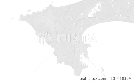 White and light grey Dakar city area vector background map, roads and water illustration. Widescreen proportion, digital flat design. 101668399