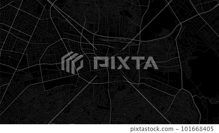 Dark black Gaziantep city area vector background map, roads and water illustration. Widescreen proportion, digital flat design. 101668405
