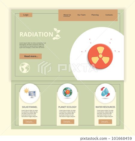 Radiation flat landing page website template. Solar pannel, planet ecology, water resources. Web banner with header, content and footer. Vector illustration. 101668459