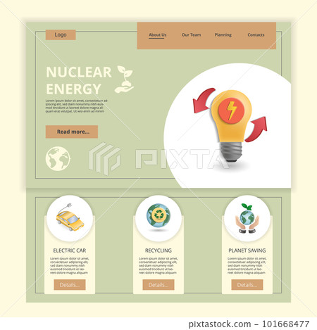 Electric energy flat landing page website template. Electric car, recycling, planet saving. Web banner with header, content and footer. Vector illustration. Electric energy flat landing page website template. Electric car, recycling, planet saving. Web banner with header, content and footer. Vector illustration. 101668477