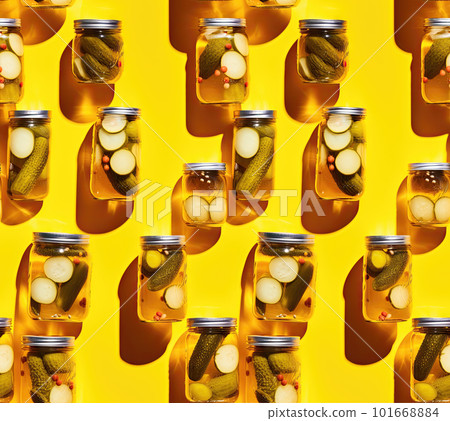 AI generated Jars with pickled vegetables in the kitchen. Preserved food 101668884