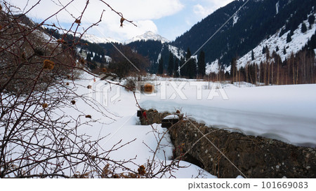 An old stone prison or hut in the mountains. An old stone prison or hut in the mountains. 101669083