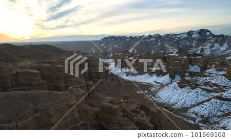 Charyn Grand Canyon with orange rock walls. Almaty Charyn Grand Canyon with orange rock walls. Almaty 101669108