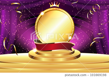 Golden stage and gold medal background illuminated by spotlights 101669198