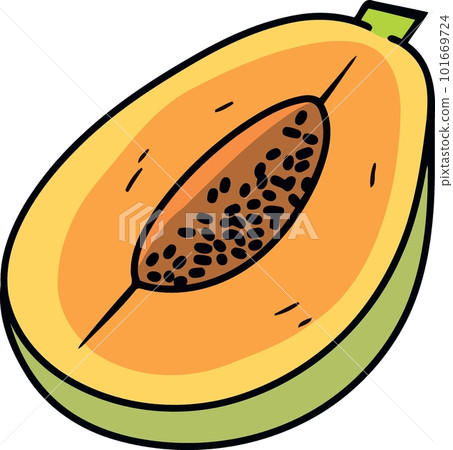 papaya fruit cut in half 101669724