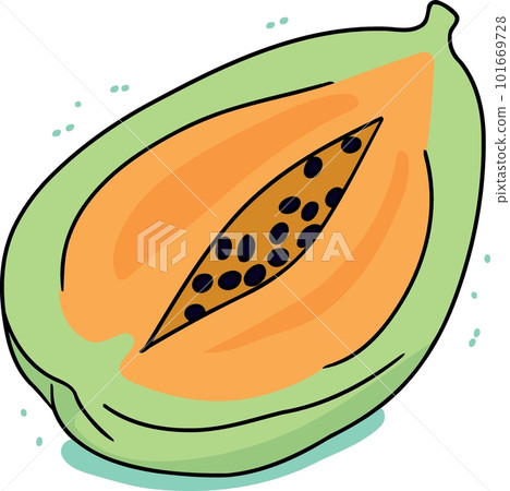 papaya fruit cut in half 101669728