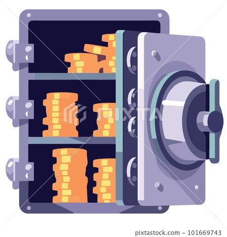 metallic safe with golden coins metallic safe with golden coins 101669743