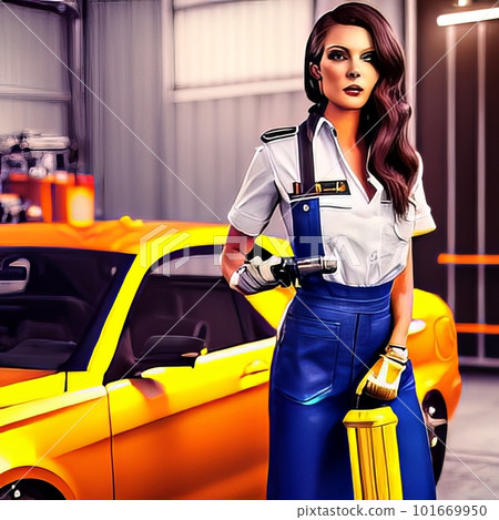 Pretty young female worker in car repair service Pretty young female worker in car repair service 101669950