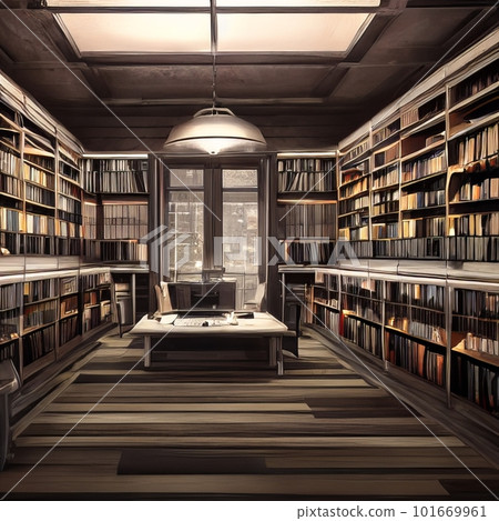 Books in the empty Library. AI 101669961