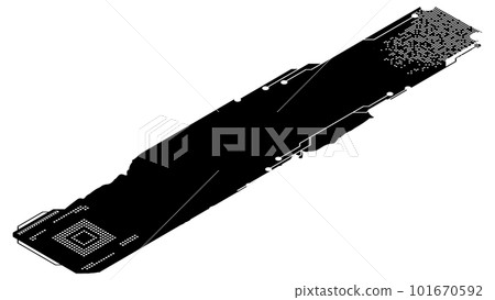 Isometric rectangular design element silhouette in tech style isolated on white. Long tech plate with copy space. Vector clipart. 101670592