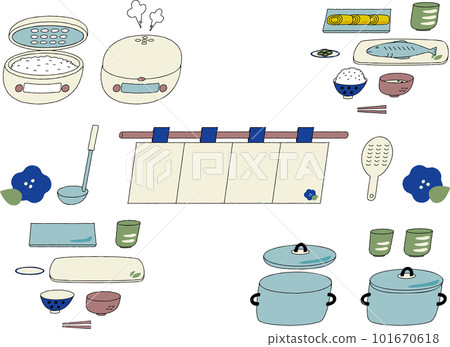 手繪/餐桌料理日式料理早餐套餐 手繪/餐桌料理日式料理早餐套餐 101670618