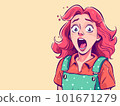 Colorful cartoon character of a young girl with an open mouth showing surprise and excitement. 101671279