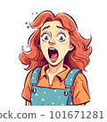 Surprised young pretty girl character with open mouth in cartoon style.  101671281