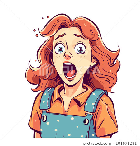 Surprised young pretty girl character with open mouth in cartoon style.  101671281