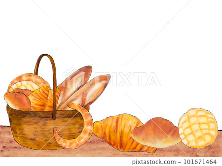 Pastel hand-painted freshly baked bread frame 101671464