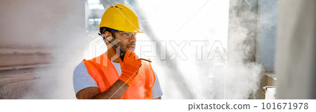 Skillful multiethnic engineer working at construction plant 101671978