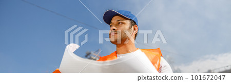 Young foreman working at construction material factory Young foreman working at construction material factory 101672047