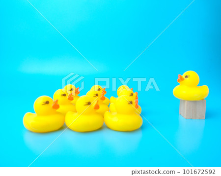 Group of toy ducks with leadder. Leadder and teamwork concept 101672592