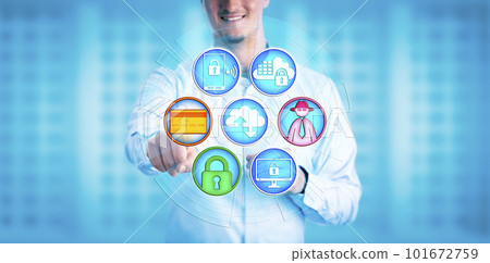 Young Man Selecting Secure Credit Card Transaction Young Man Selecting Secure Credit Card Transaction 101672759