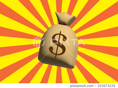 Image illustration of a 3DCG dollar bag and an orange and yellow radial background 101673229