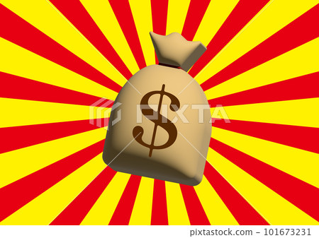 Image illustration of 3DCG dollar bag and red and yellow radial background 101673231