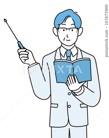 A man holding a file and explaining with a pointing stick 101673900