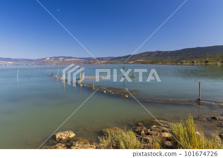 fishing nets in Lago di Varano, NP Gargano, Apulia, Italy 101674726