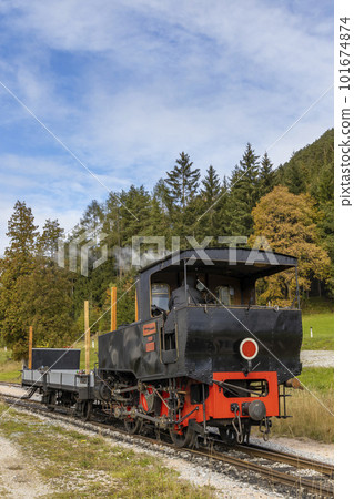Historical steam locomotive, Achensee lake railroad, Tiro, Austria 101674874
