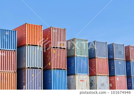 Different colored shipping containers stacked Different colored shipping containers stacked 101674946