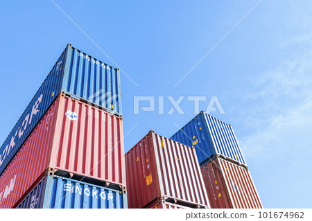 Different colored shipping containers stacked 101674962