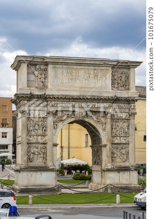 Arch of Trajan, ancient Roman triumphal arch, Benevento, Campania, Italy 101675079