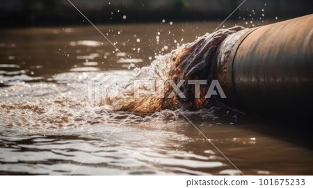 discharge of sewage from a burst pipe into natural sources.  101675233