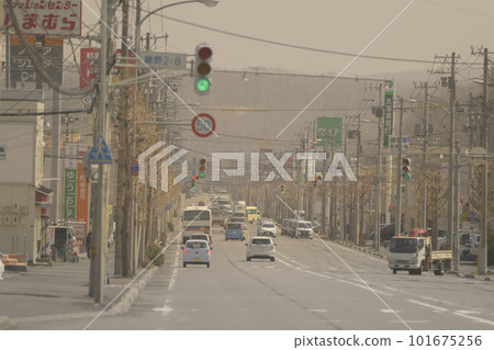 Road covered with yellow sand Road covered with yellow sand 101675256
