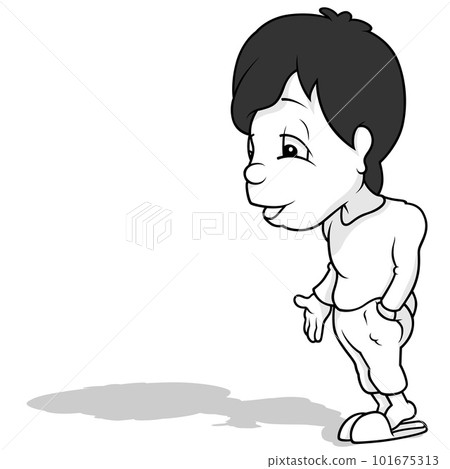 Drawing of a Standing Black-haired Boy in Pajamas Drawing of a Standing Black-haired Boy in Pajamas 101675313