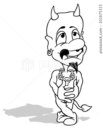 Drawing of a Funny Devil with Crossed Legs Drawing of a Funny Devil with Crossed Legs 101675315