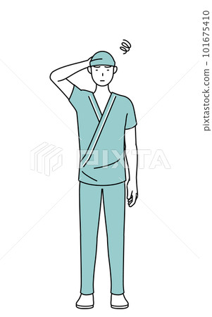 Male hospitalized patient scratching his head in trouble 101675410