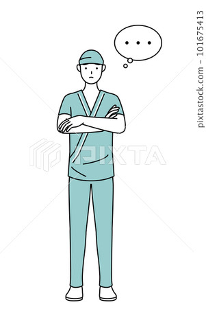 男醫院病人雙臂交叉思考 101675413