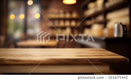 Empty wooden table top for product display with blur luxury bar 101675442
