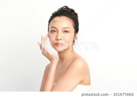 Beautiful young asian woman with clean fresh skin on white background, Face care, Facial treatment, Cosmetology, beauty and spa, Asian women portrait. Beautiful young asian woman with clean fresh skin on white background, Face care, Facial treatment, Cosmetology, beauty and spa, Asian women portrait. 101675668