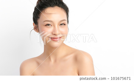 Beautiful young asian woman with clean fresh skin on white background, Face care, Facial treatment, Cosmetology, beauty and spa, Asian women portrait. Beautiful young asian woman with clean fresh skin on white background, Face care, Facial treatment, Cosmetology, beauty and spa, Asian women portrait. 101675671