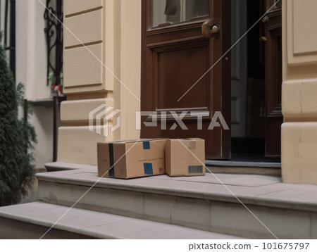 parcels in front of the front door. Delivery of gifts and parcels every day parcels in front of the front door. Delivery of gifts and parcels every day 101675797