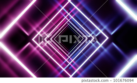 Neon line tunnel corridor fluorescent light corridor stage 3d illustration background back 101676094